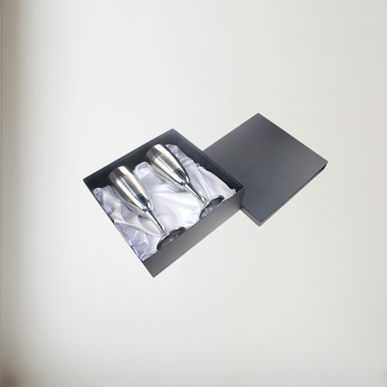 Pair Of Part Satin Pewter Celebration Flutes Pair Of Part Satin Pewter Celebration Flutes