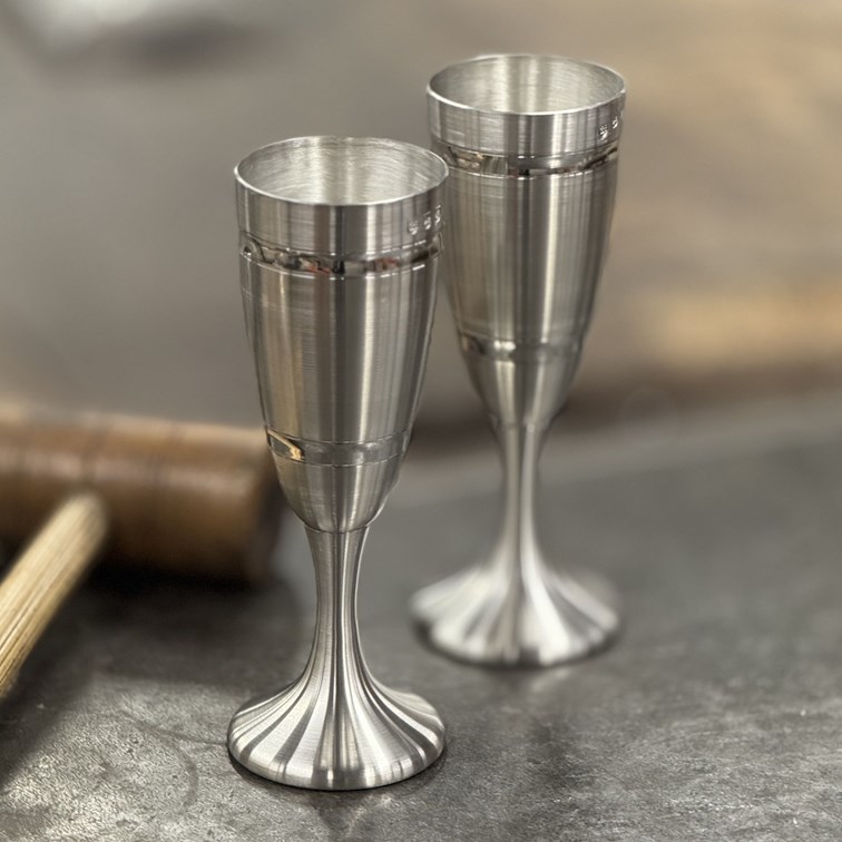 Pair of Grooved Pewter Celebration Flutes Pair of Grooved Pewter Celebration Flutes