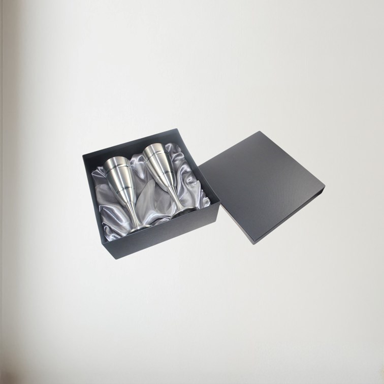 Pair of Grooved Pewter Celebration Flutes Pair of Grooved Pewter Celebration Flutes