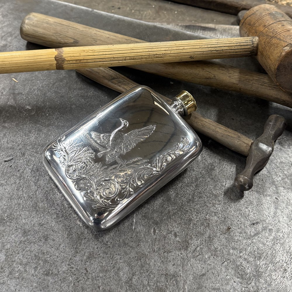 6oz Mallard Embossed Pewter Pocket Flask