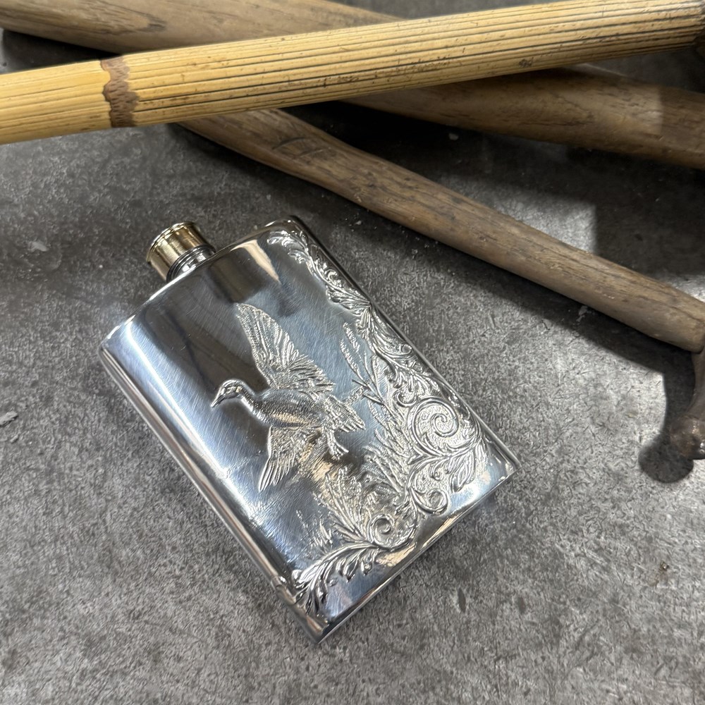 3oz Embossed Mallard Top Pocket Flask