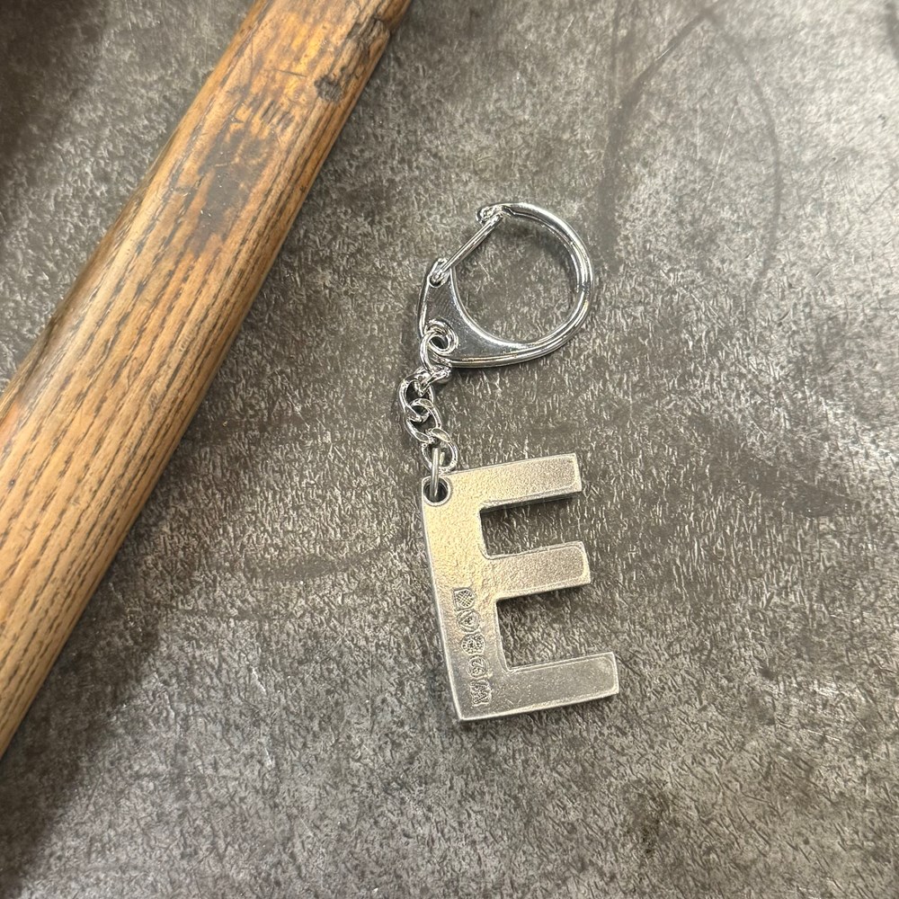 Initial E Touchmarked Pewter Keyring