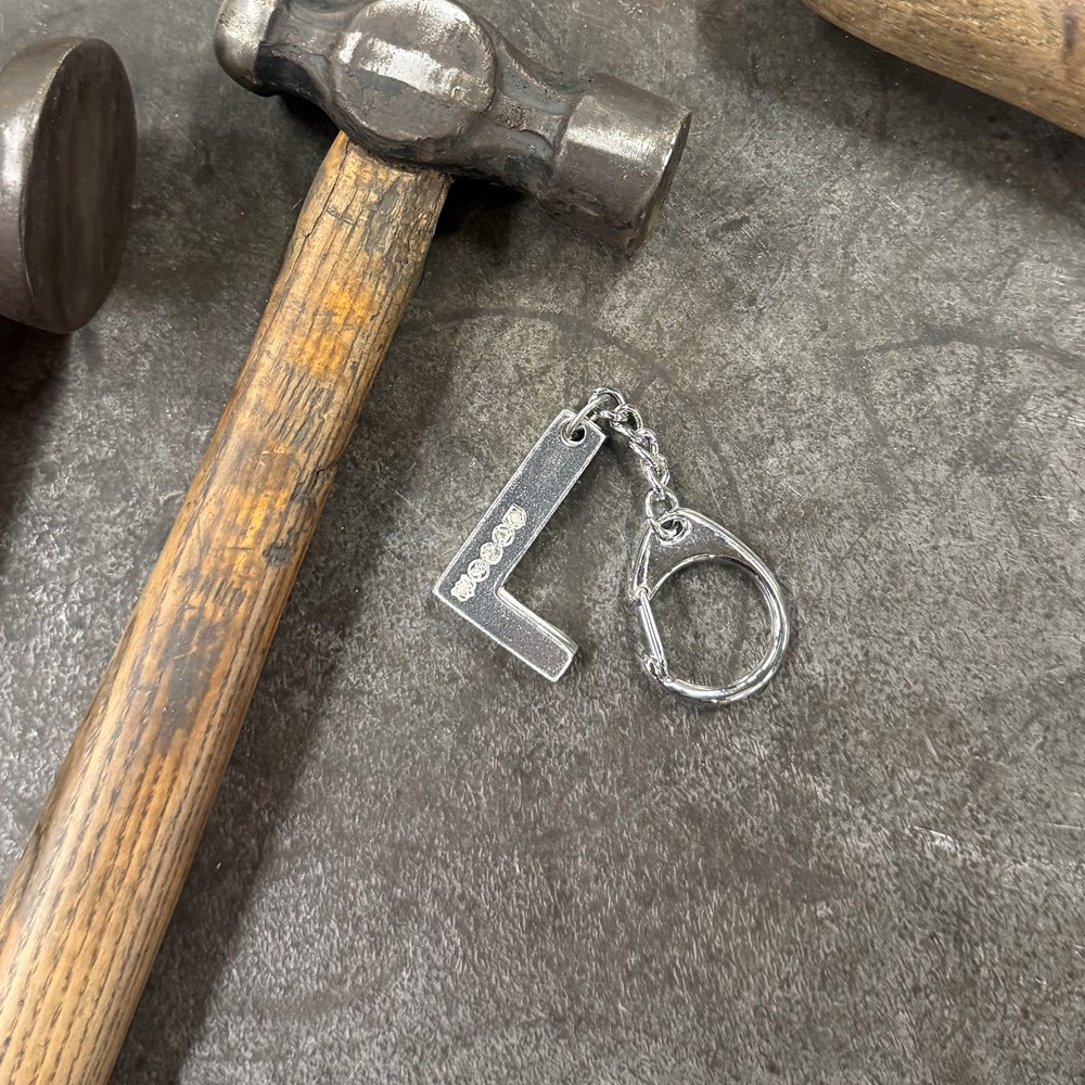 Initial L Touchmarked Pewter Keyring