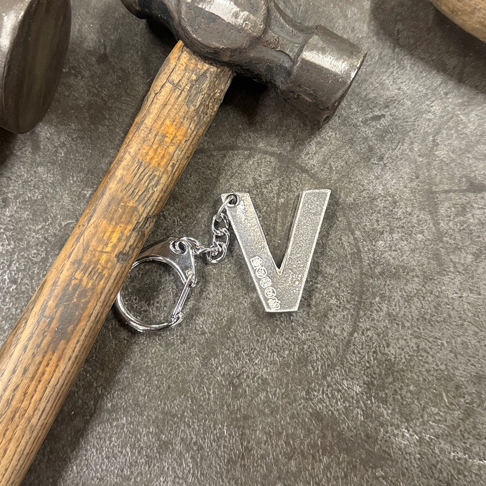 Initial V Touchmarked Pewter Keyring