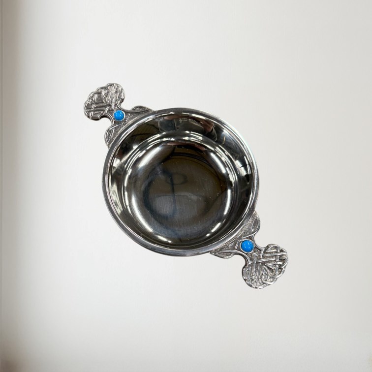 Birthstone Pewter Quaich December With Turquoise Stones Birthstone Pewter Quaich December With Turquoise Stones