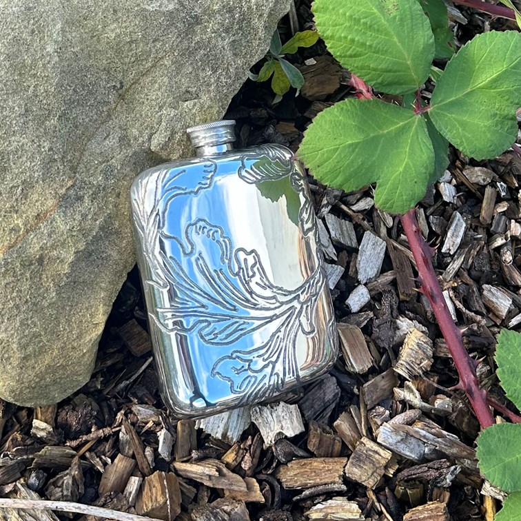 Acanthus Pattern Pewter Pocket Flask Acanthus Pattern Pewter Pocket Flask