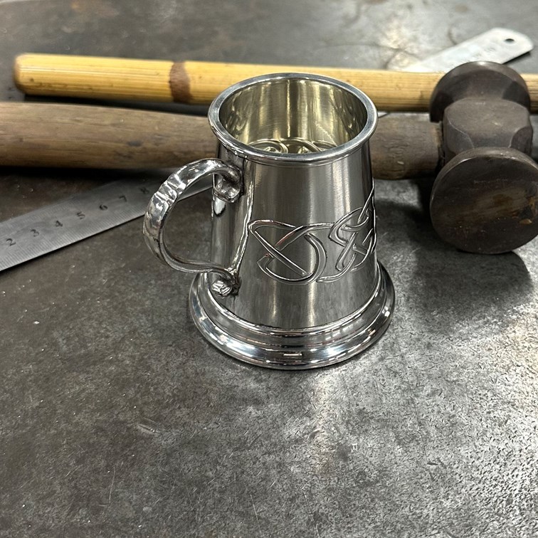 Embossed Celtic Band Baby Quarter Pint Pewter Mug Embossed Celtic Band Baby Quarter Pint Pewter Mug