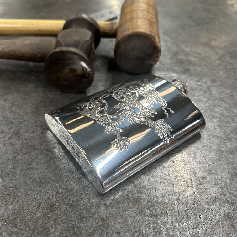 Chinese Dragon Pewter Kidney Hip Flask Chinese Dragon Pewter Kidney Hip Flask