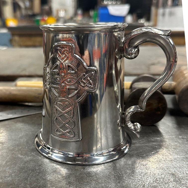 Embossed Celtic Cross One Pint Pewter Tankard Embossed Celtic Cross One Pint Pewter Tankard