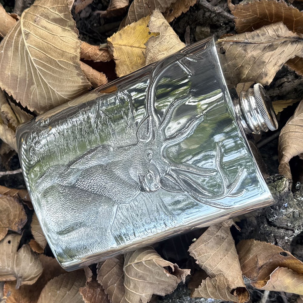3oz Embossed Monarch of the Glen Top Pocket Flask 3oz Embossed Monarch of the Glen Top Pocket Flask