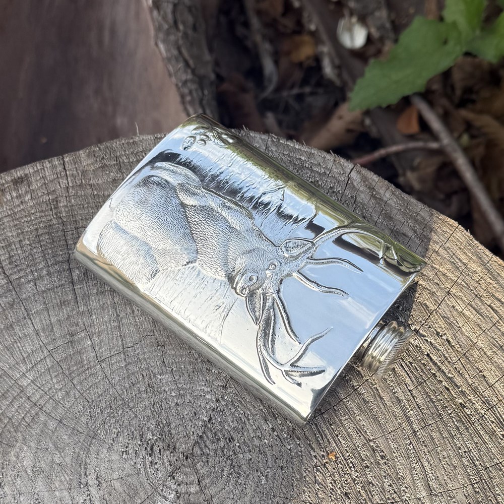 3oz Embossed Monarch of the Glen Top Pocket Flask 3oz Embossed Monarch of the Glen Top Pocket Flask