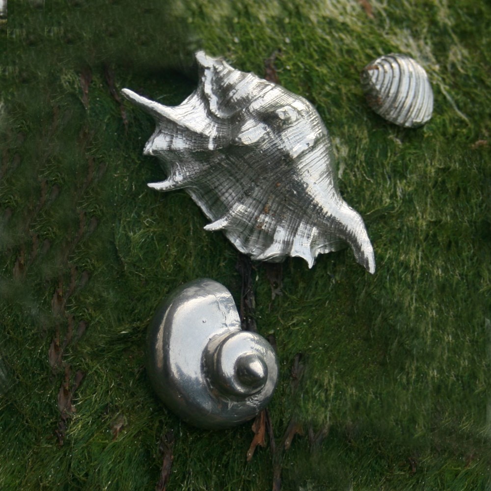 Cast Pewter Spider Conch Shell Ornament