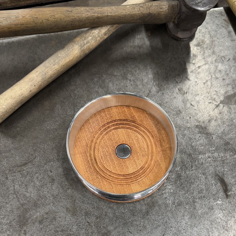 Wood And Pewter Large Bottle Coaster Wood And Pewter Large Bottle Coaster