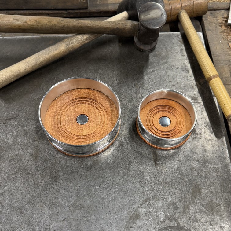 Wood And Pewter Small Bottle Coaster Wood And Pewter Small Bottle Coaster