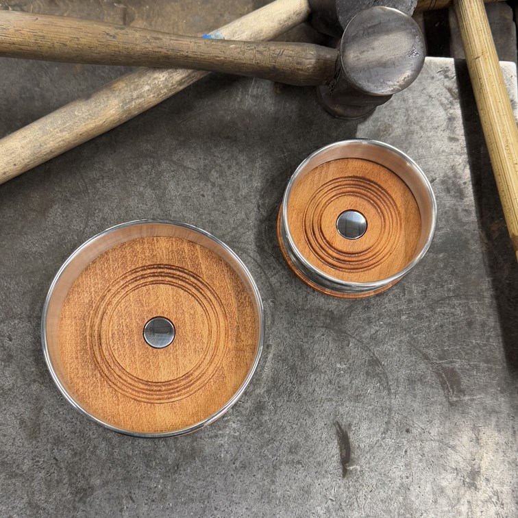 Wood And Pewter Large Bottle Coaster Wood And Pewter Large Bottle Coaster