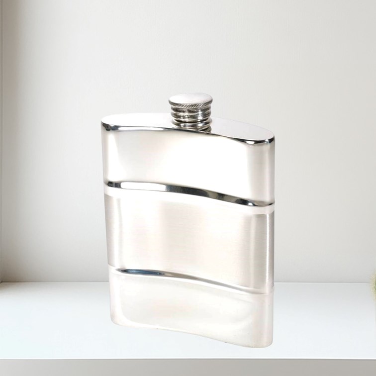 Part Satin 6oz Pewter Kidney Hip Flask back view of Part Satin  Pewter Kidney Flask
