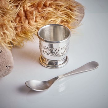 Embossed Celtic Pewter Egg Cup And Spoon