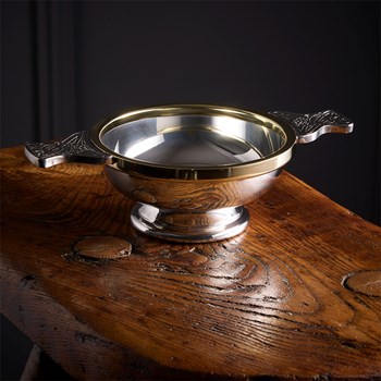 Brass Rim Large Pewter Quaich