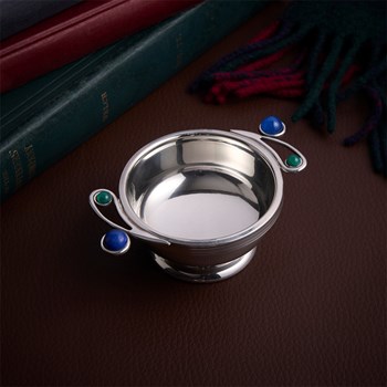 Lomond Quaich, blue and green gemstone handles