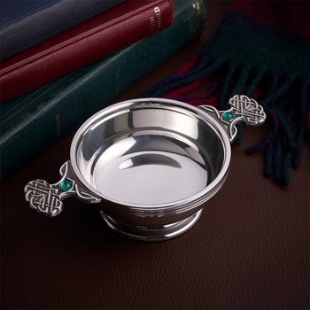 May Birthstone Pewter Quaich With Emerald Stones