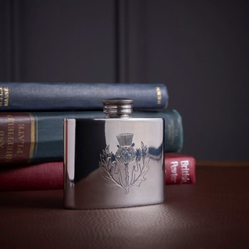 Thistle Stamp 2oz Pewter Kidney Flask Thistle Stamp 2oz Pewter Kidney Flask