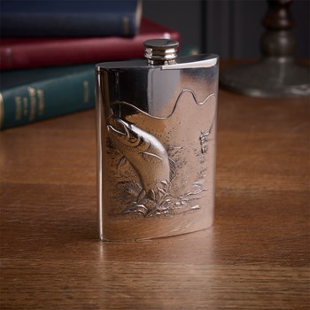 Embossed Fishing 3oz Top Pocket Flask