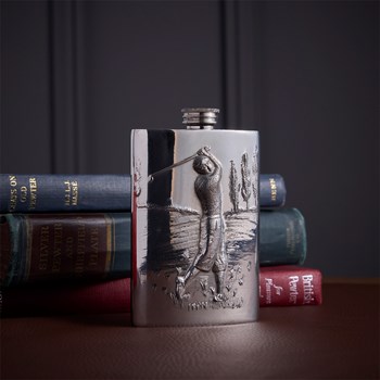 Embossed Golfer 3oz Top Pocket Flask