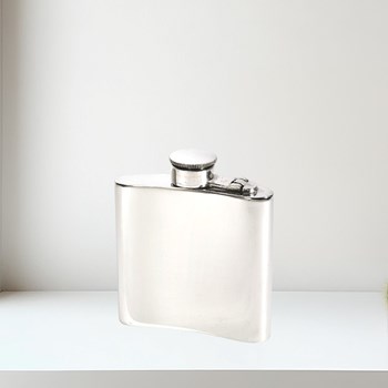 4oz Plain Pewter Kidney Hip Flask With Captive Top