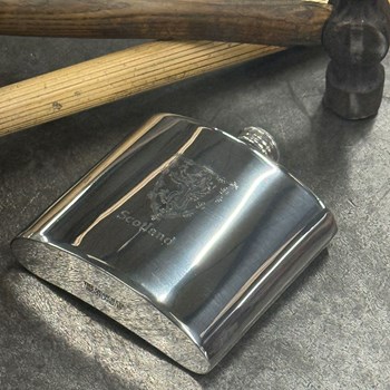 6oz Lion Of Scotland Pewter Kidney Hip flask