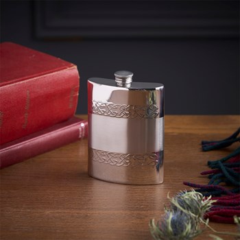 Embossed Celtic Bands 6oz Pewter Kidney Hip Flask
