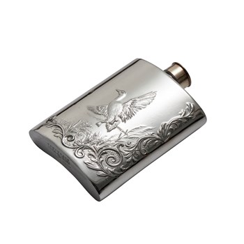 Embossed Mallard 6oz Pewter Kidney Flask Embossed Mallard 6oz Pewter Kidney Flask