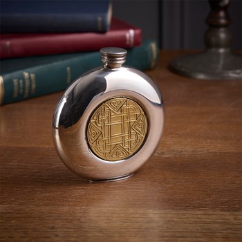 Round Pewter Celtic Gold Flask Round Pewter Celtic Gold Flask