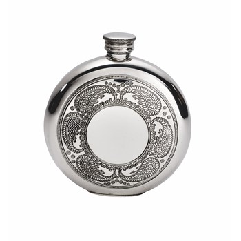 Round Pewter Paisley Flask Round Pewter Paisley Flask
