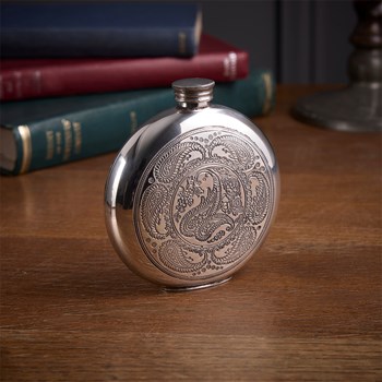 Round Pewter Paisley Flask