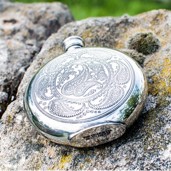 6oz Round Pewter Paisley Flask