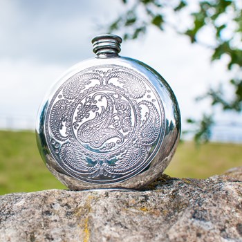 6oz Round Pewter Paisley Flask