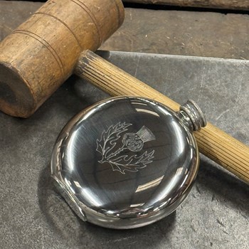 6oz Round Pewter Thistle Flask