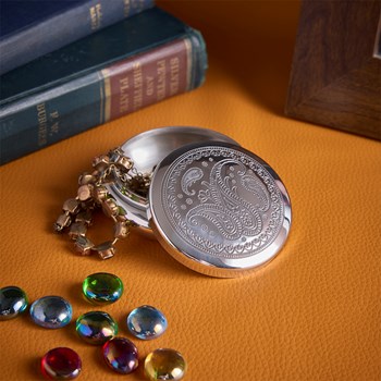 Paisley Round Pewter  Trinket Box