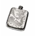 Peacock Pattern 4oz Pewter Pocket Flask