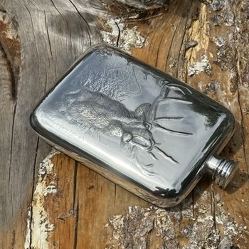 6oz Roaring Stag Pewter Pocket Flask
