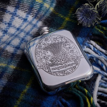 Usquabae Thistle Skull And Hearts Pewter Pocket Flask