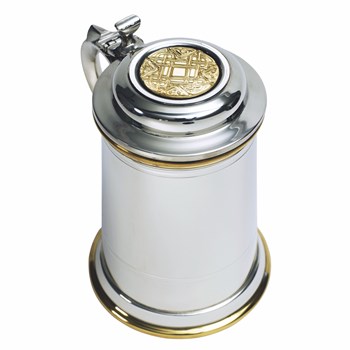 Heavy Lidded Celtic Gold Pewter And Brass Tankard Heavy Lidded Celtic Gold Pewter And Brass Tankard