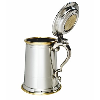 Heavy Lidded Celtic Gold Pewter And Brass Tankard Heavy Lidded Celtic Gold Pewter And Brass Tankard