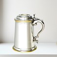 Heavy Lidded Celtic Gold One Pint Pewter And Brass Tankard