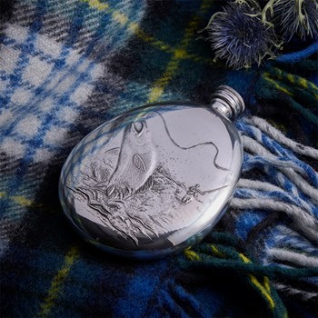 5oz Embossed Fishing Pewter Sporran Flask