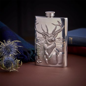 Embossed Monarch of the Glen 3oz Top Pocket Flask