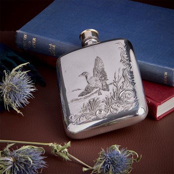Mallard Embossed 6oz Pewter Pocket Flask