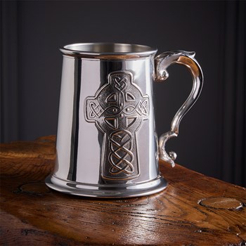 Embossed Celtic Cross Pewter Tankard
