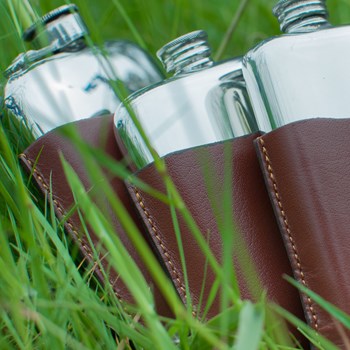 Brown Leather Pouch To Fit 3oz Pocket Flasks
