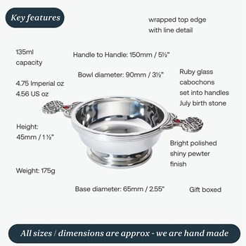 Birthstone Pewter Quaich July With Ruby Stones